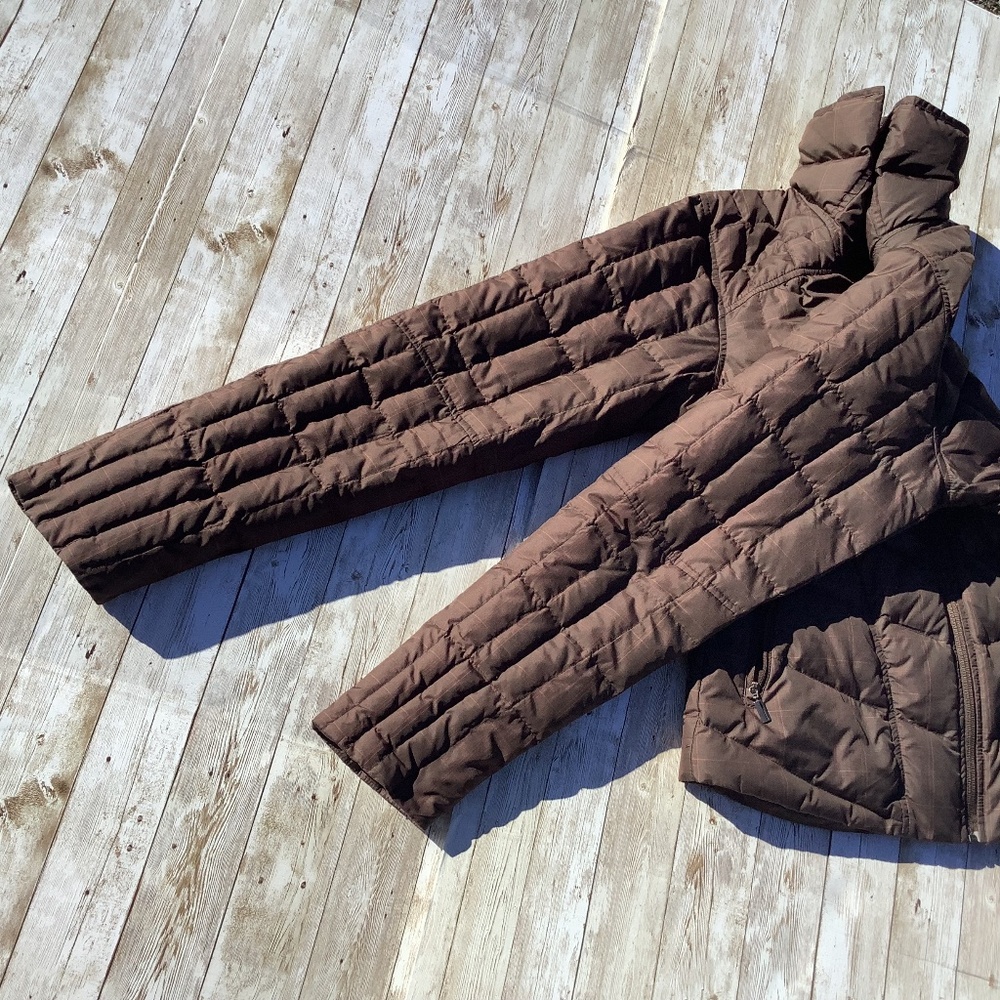 NAU Women Goose Down Puffer Jacket Plaid Brown XS extra small (easily can fit S) - Picture 8 of 15